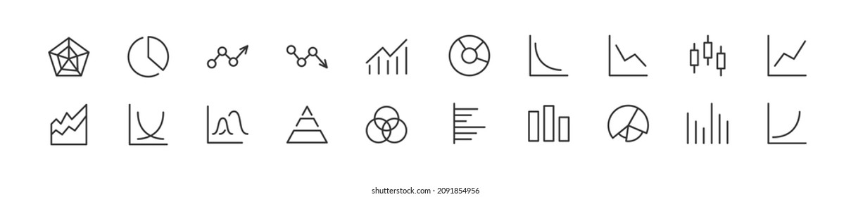 Set of simple chart line icons. Outline stroke object. Linear signs pack. Perfect for web apps and mobile.