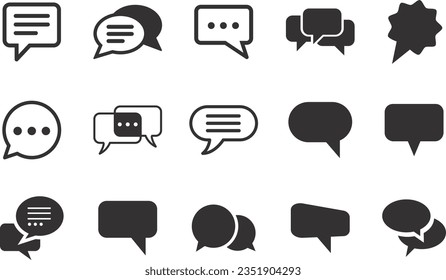 Set a simple chat bubble related icon. With an outline style. Contains regular bubbles, solid bubbles and others. With the purpose of ui, web, application or software and many others