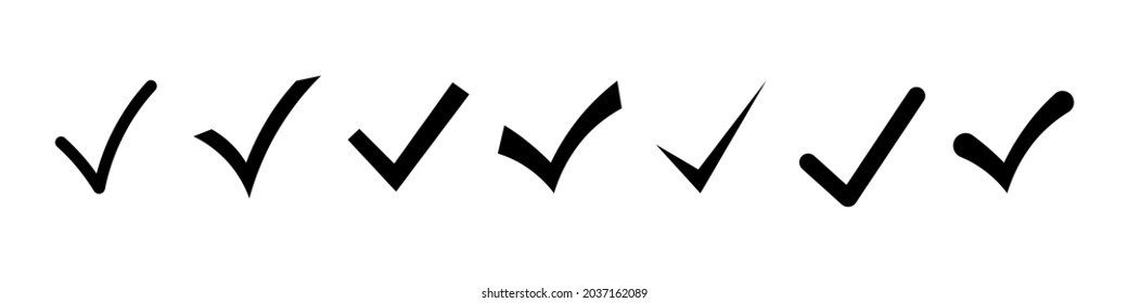 Set of Simple check mark. Black check mark icon. Tick symbol, vector illustrations.