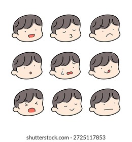 Conjunto de iconos simples de la expresión facial del niño con diversas emociones