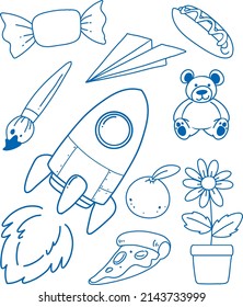 Set of simple children hand drawing objects illustration