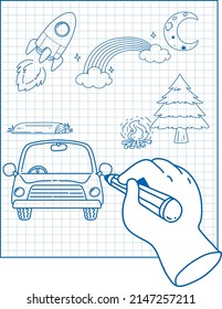 Set of simple children hand drawing objects illustration