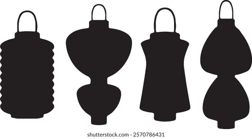 set of simple chinese new year icons with various chinese paper lanterns in different shapes for various designs