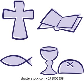 Set of simple Christian symbols.