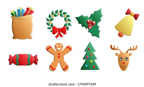 Set of simple Christmas icons in flat style.