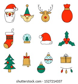 Set of simple christmas icons. Vector cartoon illustrations. Isolated objects on a white background.