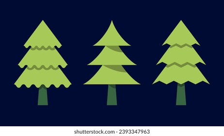 Set of Simple Christmas or Natal Tree Icon with Shadow. High Quality Vector Icon