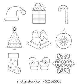 Set of simple christmas and new year line art  icons vector illustration