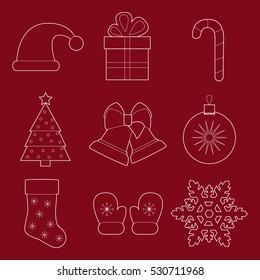 Set of simple christmas and new year line art  icons vector illustration