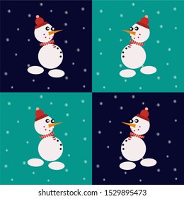 Set of simple Christmas patterns. Cute snowman vector illustration. Winter symbol, icon. Christmas or New Year greeting card design element. Print for textile, wallpaper, wrapping paper, fabric.