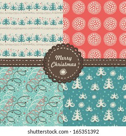 Set of simple Christmas patterns (seamlessly tiling). Can be use for Christmas design.