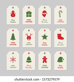 Set of simple Christmas present tags with wishes. Vector