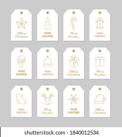 Set of simple Christmas present tags with wishes. Vector