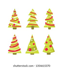 Set of simple Christmas trees in flat style. Vector illustration on white background