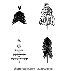 Set of simple christmas trees. Hand drawn christmas elements.