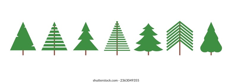 Set of simple Christmas trees. Simple vector shapes for design, patterns, backgrounds