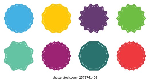 Set of simple circle frame different color. Special offer or price tag. Price sticker set isolated. Collection of empty circular stamp signs. Circle zigzag template. Vector illustration.