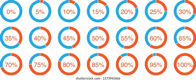 Set of simple circle percentage 2 tone color. Flat design Vector illustration.