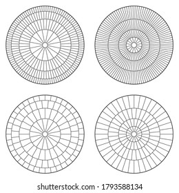 Set of simple circular pattern flooring. Mosaic stone circular tiles in vector line. Symmetrical circle pattern with different tiles size.