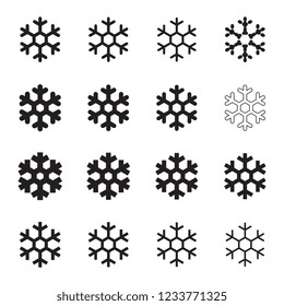Set of simple classic snowflake icon isolated on white background. Snow flake elements for Christmas winter design and New Year decoration. Refrigerator vector symbols or logo