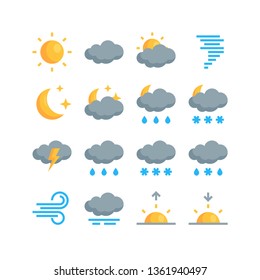 Set of simple climate icons in flat style. Vector meteo pictograms for mobile applications or websites