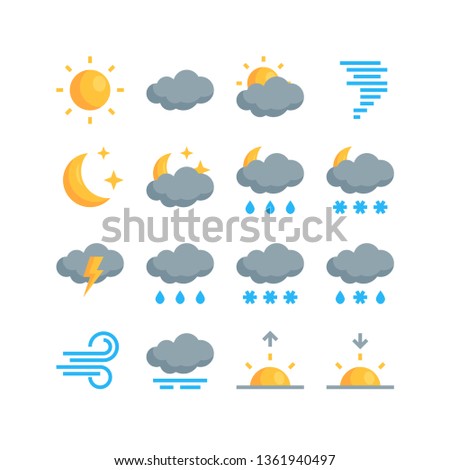 Set of simple climate icons in flat style. Vector meteo pictograms for mobile applications or websites
