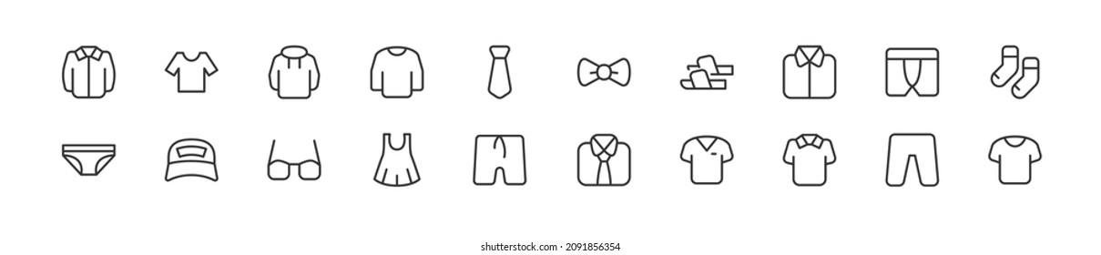 Set of simple clothes line icons. Outline stroke object. Linear signs pack. Perfect for web apps and mobile.