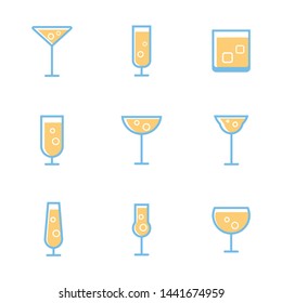 set of simple cocktails and alcohol drinks flat icon vector illustration