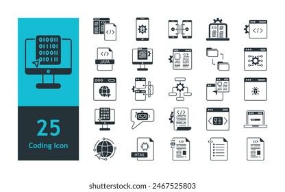 set of simple coding icons on isolated background