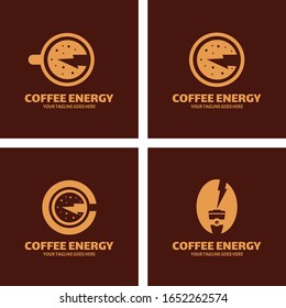 Set of Simple Coffee Energy Logo or Labels. Illustration vector graphic of  coffee and flash energy combination logo design concept. Perfect for Business sign, identity for Restaurant, Cafe, Royalty