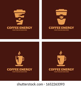 Set of Simple Coffee Energy Logo or Labels. Illustration vector graphic of  coffee and flash energy combination logo design concept. Perfect for Business sign, identity for Restaurant, Cafe, Royalty