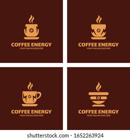 Set of Simple Coffee Energy Logo or Labels. Illustration vector graphic of  coffee and flash energy combination logo design concept. Perfect for Business sign, identity for Restaurant, Cafe, Royalty