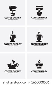 Set of Simple Coffee Energy Logo or Labels. Illustration vector graphic of  coffee and flash energy combination logo design concept. Perfect for Business sign, identity for Restaurant, Cafe, Royalty