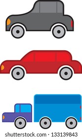 set of simple colored cars