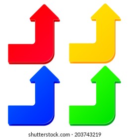Set of simple colorful arrows with up turn
