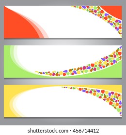 A set of simple colorful banners/headers with a fruit theme and a color swirl; red, green, yellow