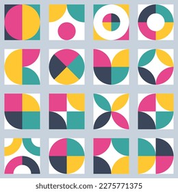 Set of simple Colorful Bauhaus elements. Modern geometric shapes in abstract and minimal style of basic forms for use as pattern, banner, poster and contemporary art