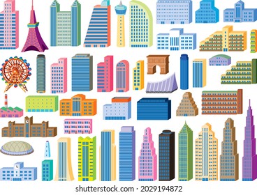A set of simple and colorful buildings