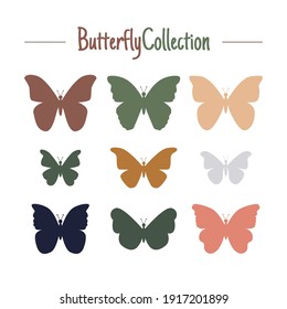 Set of simple colorful butterflies, silhouettes on white background. Vector illustration