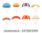 Set of simple colorful cartoon parachute vector illustration isolated on white background