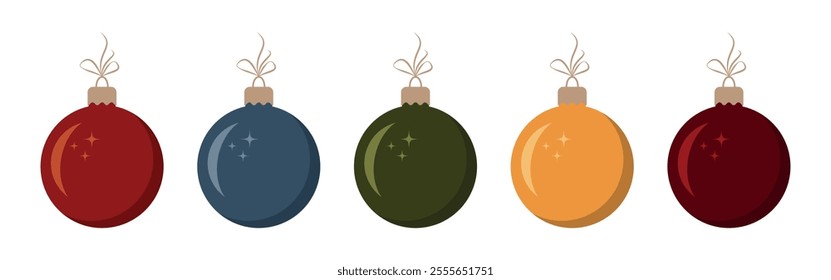 Set of simple colorful Christmas tree balls. Symbol of happy new year, Christmas holiday, winter. Decorative element for Christmas design.