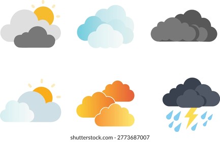Set of Simple colorful cloud icon vector.