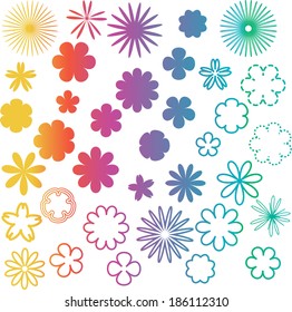 A set of simple, colorful different shapes of flowers