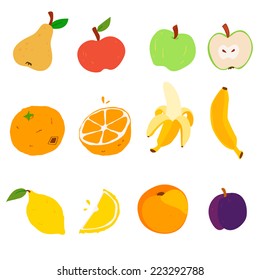 Set of simple colorful fruits