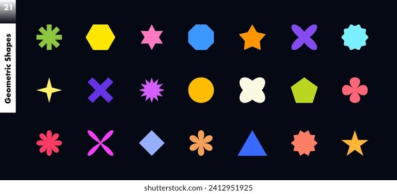 Set of simple colorful geometric shapes in brutalism style. Different shape abstract y2k geometric elements. Vector illustration.