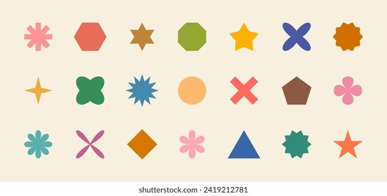 Set of simple colorful geometric shapes in brutalism style. Different shape abstract y2k geometric elements. Vector illustration.