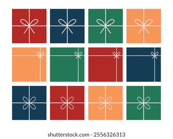 Set of simple colorful gift boxes for Christmas and birthday. Vector illustration presents, cartoon flat design