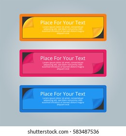 A set of simple colorful horizontal banners with place for you text. Vector illustration. 