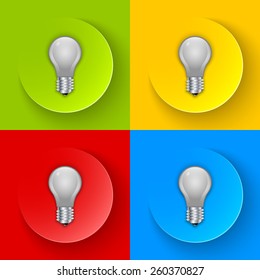 Set of simple and colorful light bulb icons