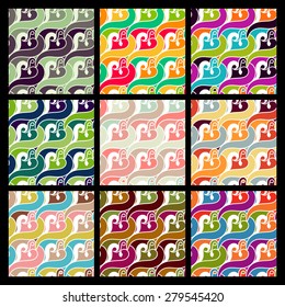 A set of simple colorful seamless patterns with the waves. Unusual background in ethnic style. Vector illustration